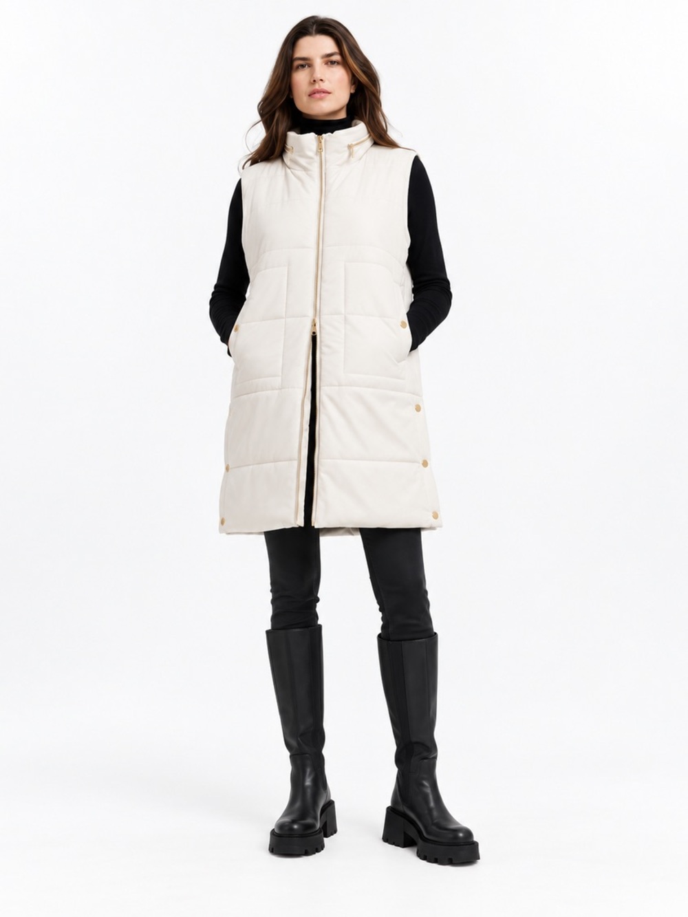 Nikki Jones l Sleeveless Vegan Quilted Puffer Vest in Cream